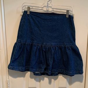 Denim mini skirt.